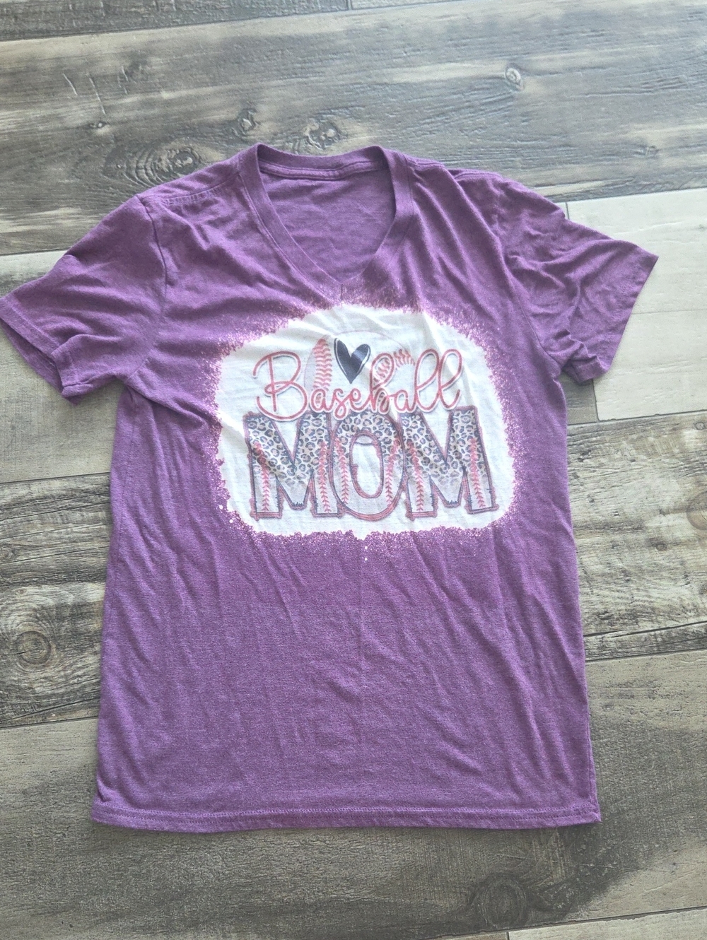 Bleached Baseball Mom Shirt Vneck Large